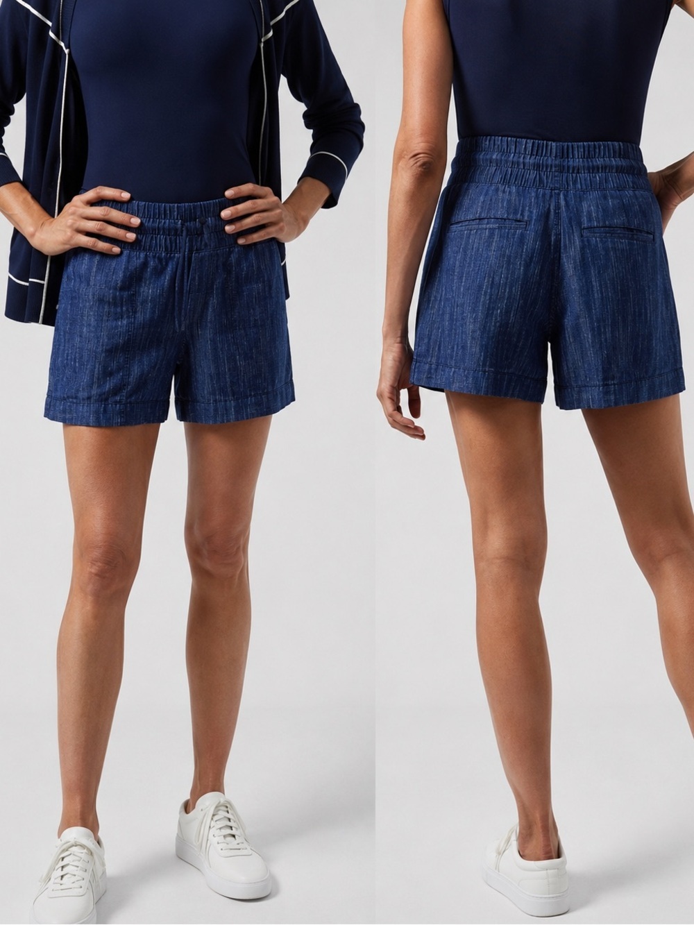 Athleta Cabo Blue 100% Linen Textured Drawstring Shorts Size 0 or XS